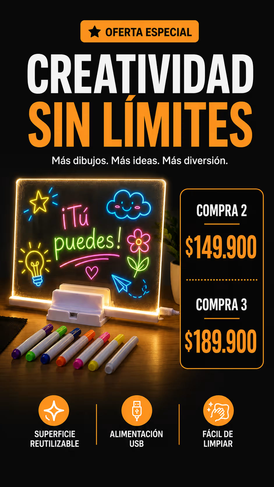 E-Draw® Tablero luminoso para dibujar 20x30cm