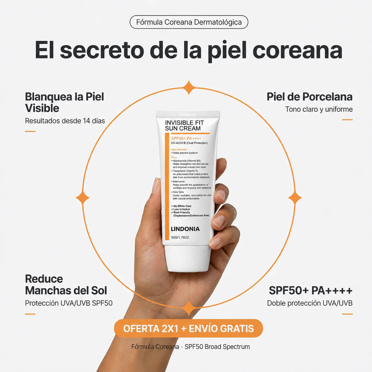 Lindonia® Bloqueador Glow Coreano SPF50